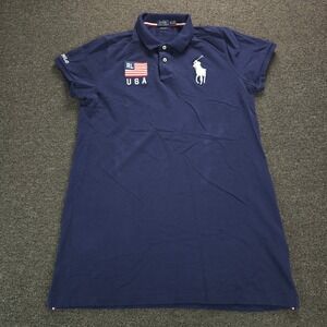 Polo Ralph Lauren Dress Womens Xl Navy Blue USA Flag Big Pony Skinny Fit Shirt